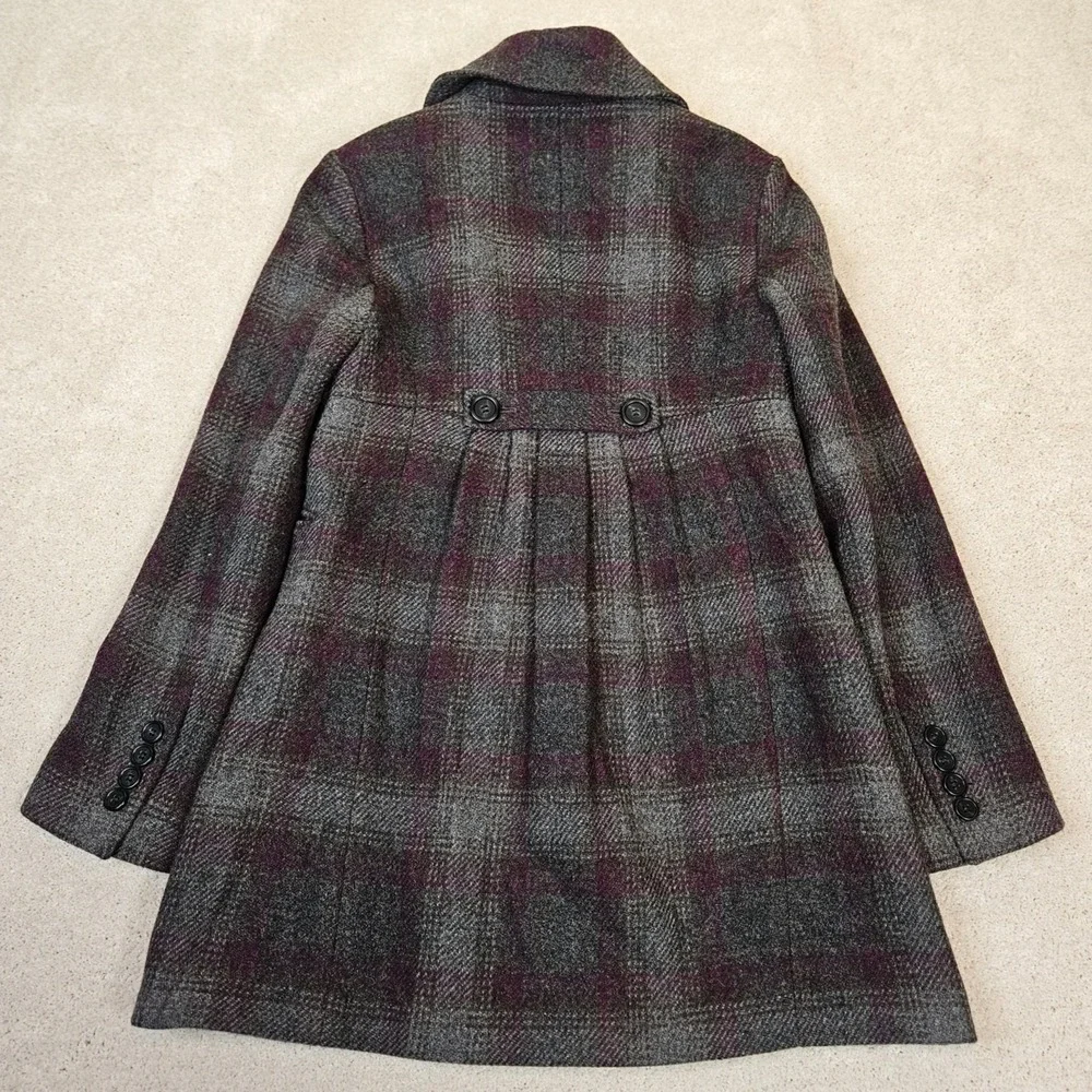 Ann Taylor LOFT Plaid Wool‎ Blend Double Breasted Fit Flare Coat Tailored Size 2